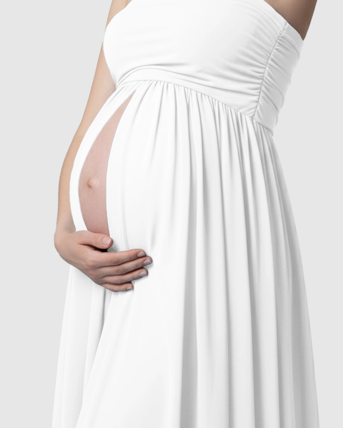 Strapless Ruched Front Slit Maternity Photoshoot Dress