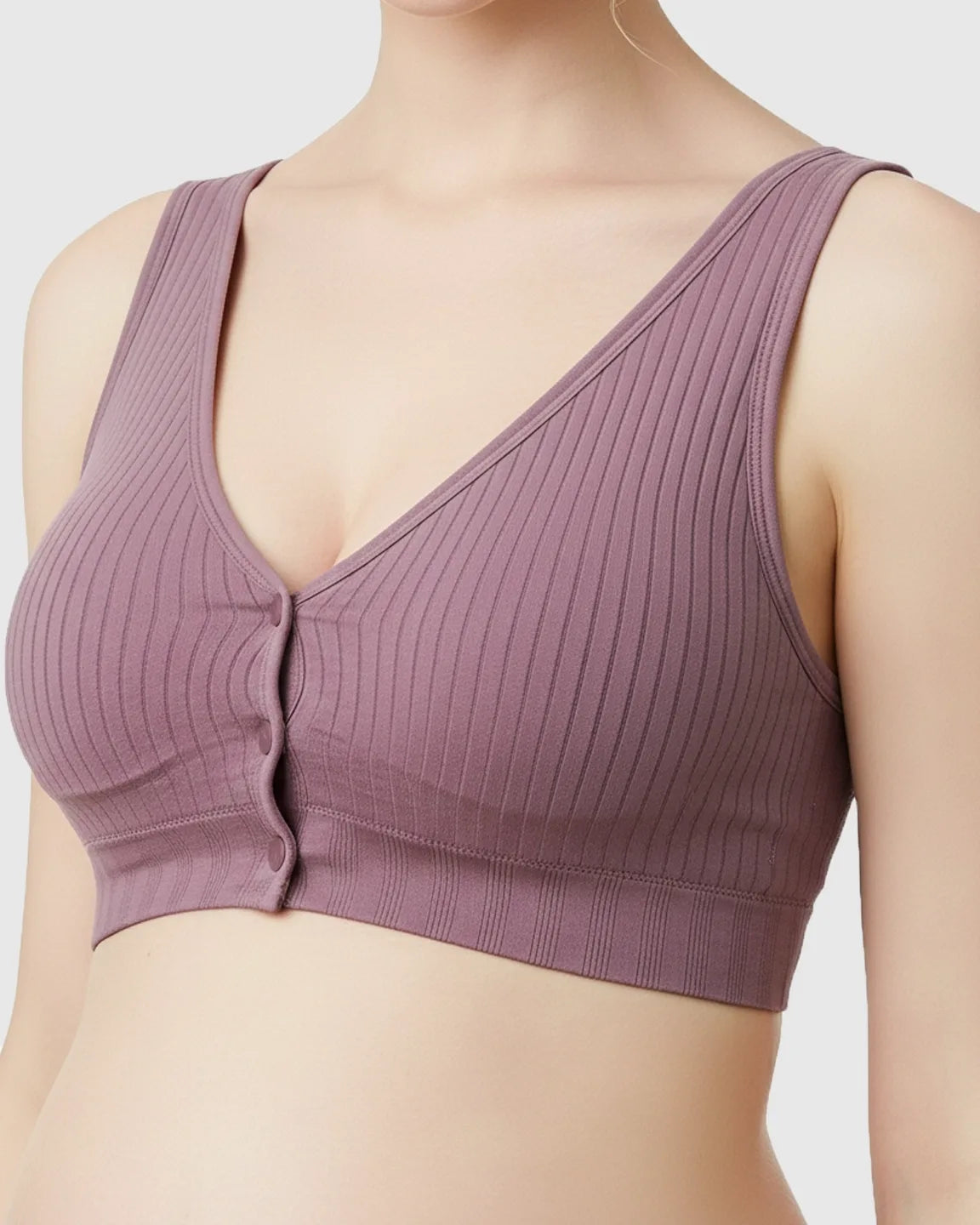 Front-Button Ribbed Wireless Nursing Bra