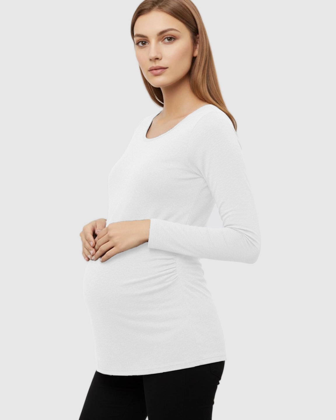 Side-Ruched Slim Fit Long Sleeve Maternity Top