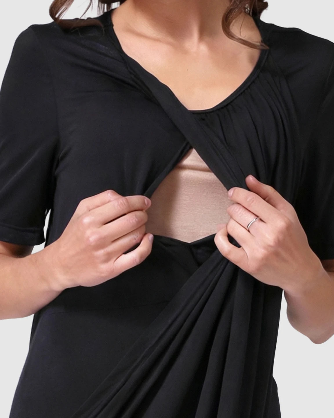 Hidden Nursing Access Draped Maternity Short Dress