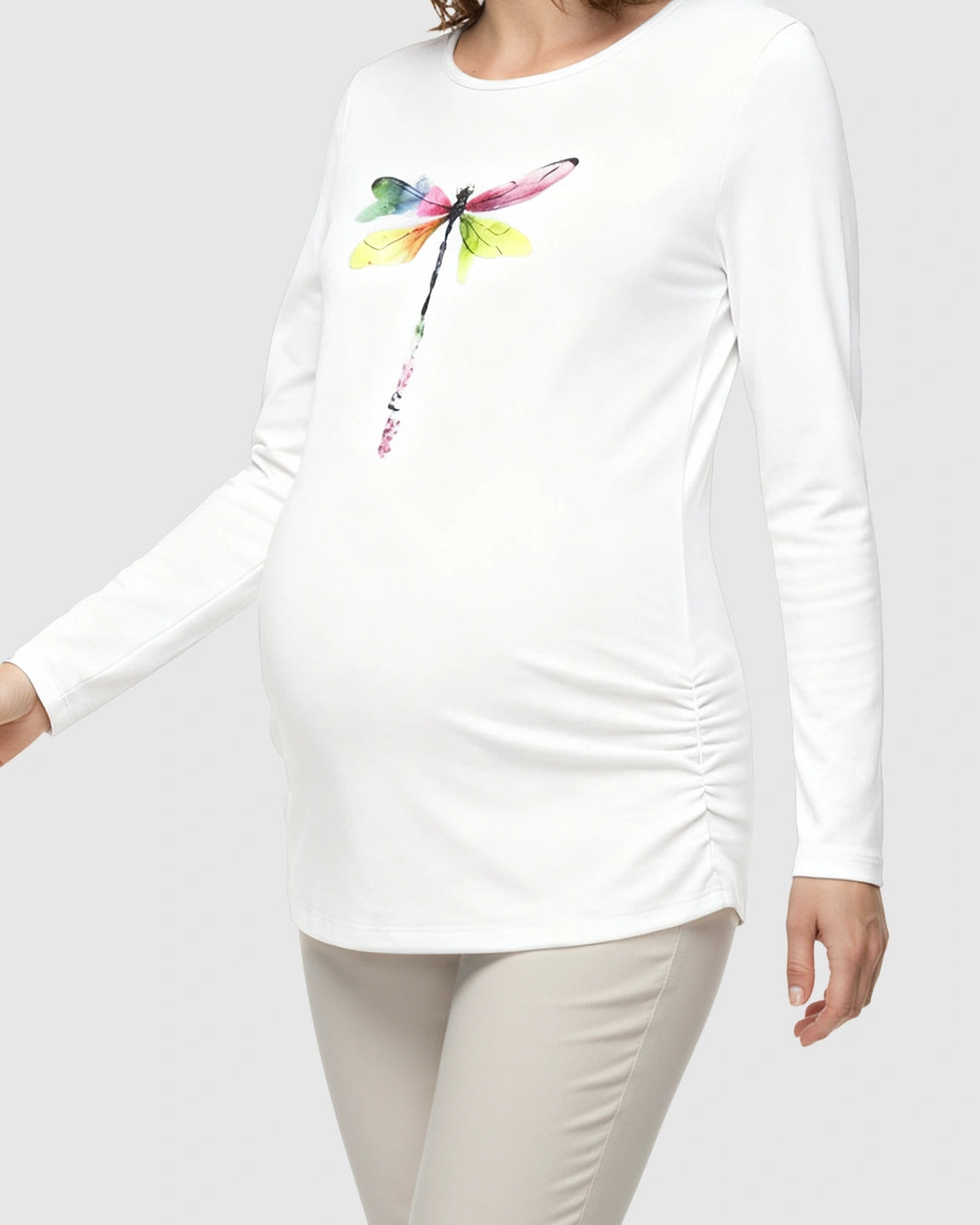 Side Ruched Classic Round Neck Long Sleeve Maternity Top