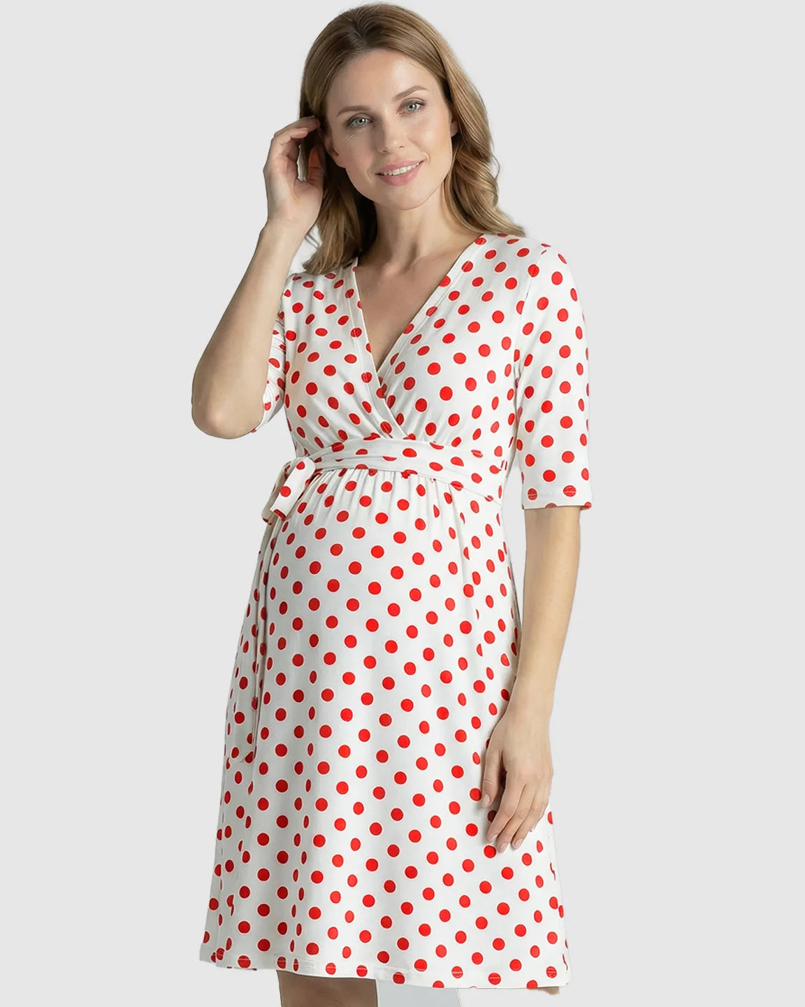 Tie Waist Polka Dot Maternity Short Dress