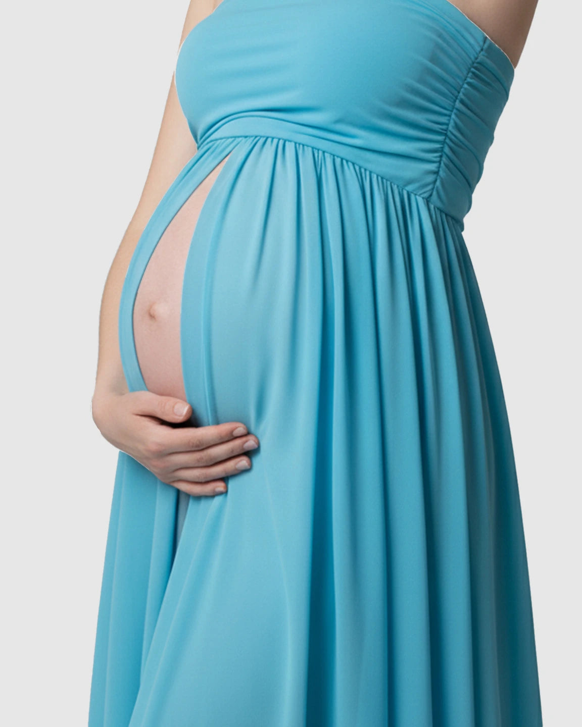 Strapless Ruched Front Slit Maternity Photoshoot Dress