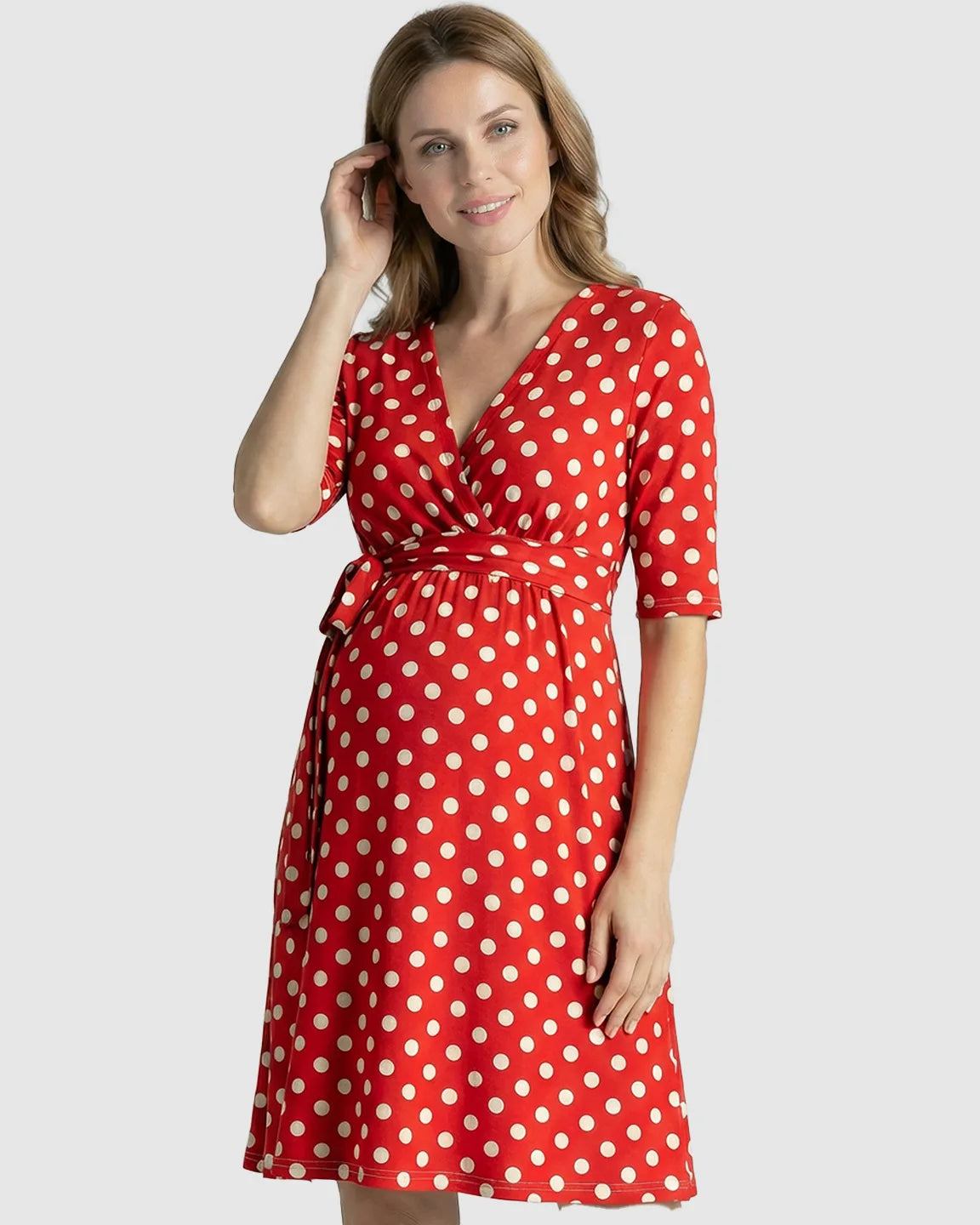Adjustable Waist Polka Dot Maternity Dress