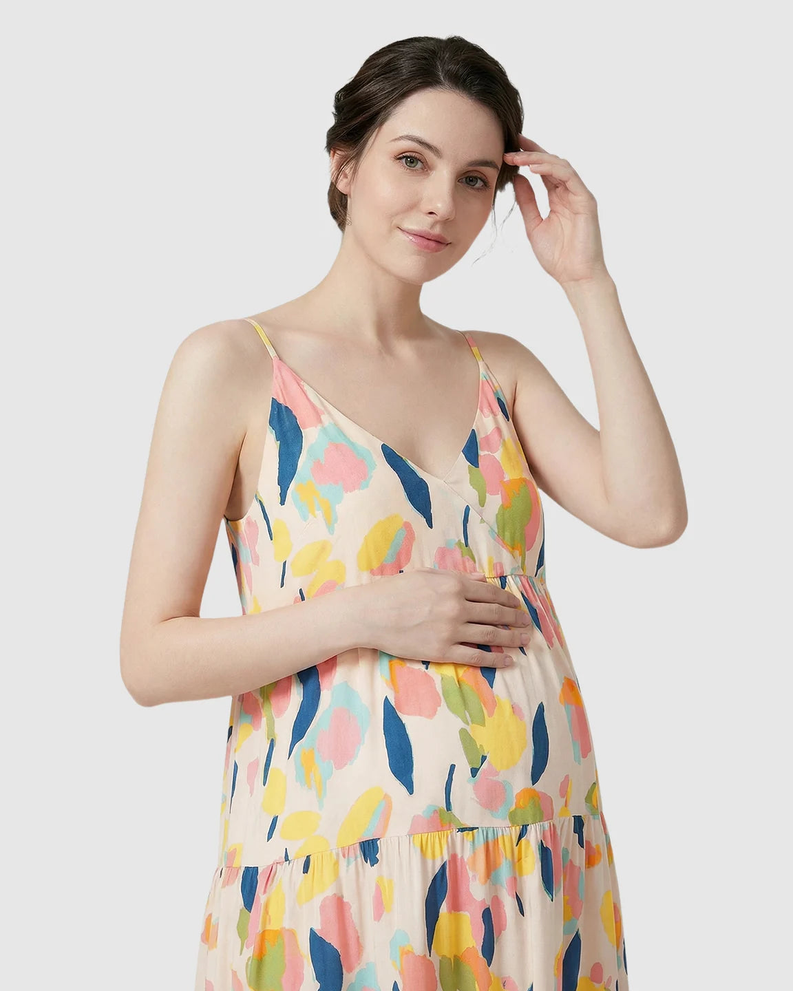 Pink Leaf Print Maternity Nightdress