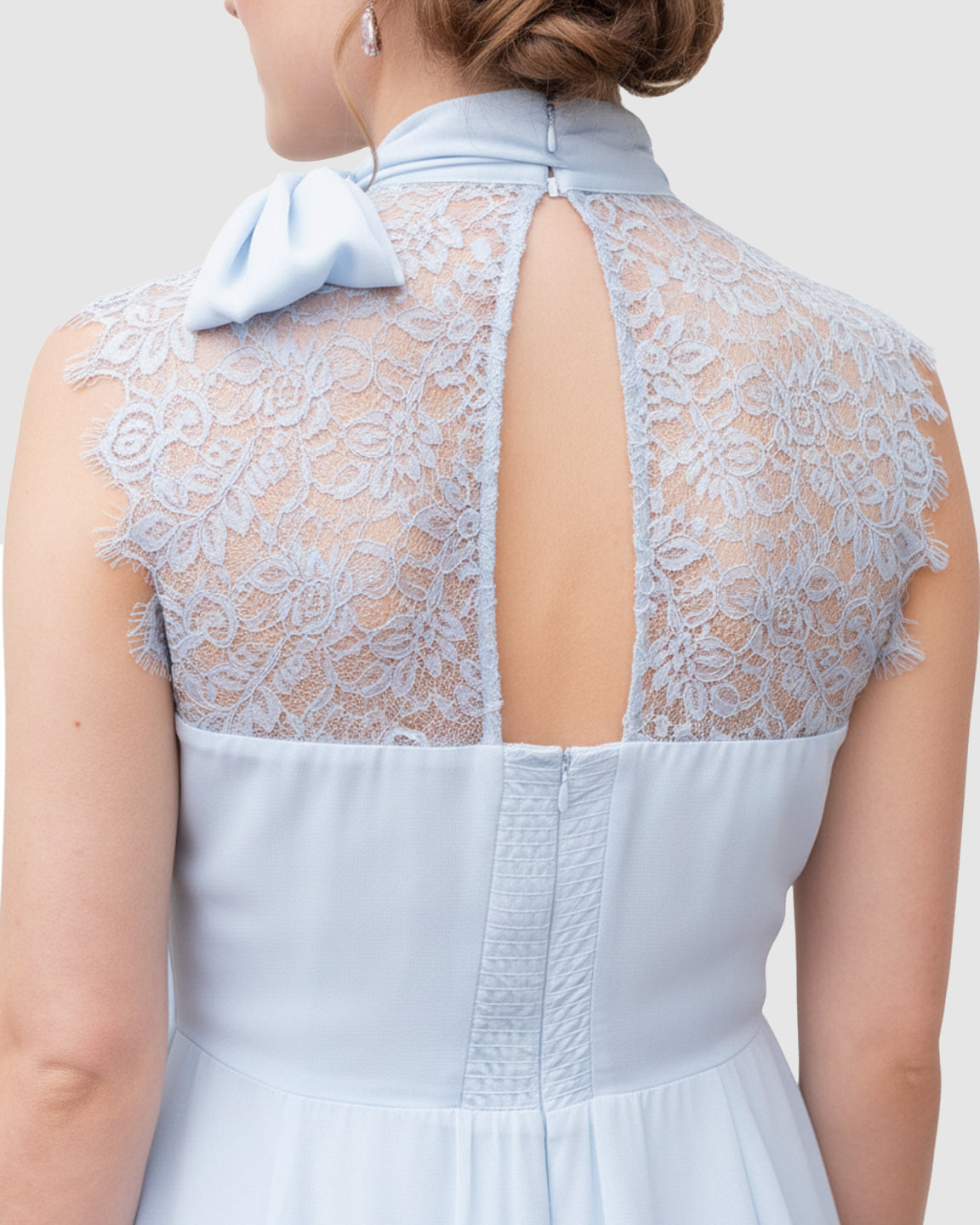 High-Neck Tie Detail Chiffon Maternity Midi Dress