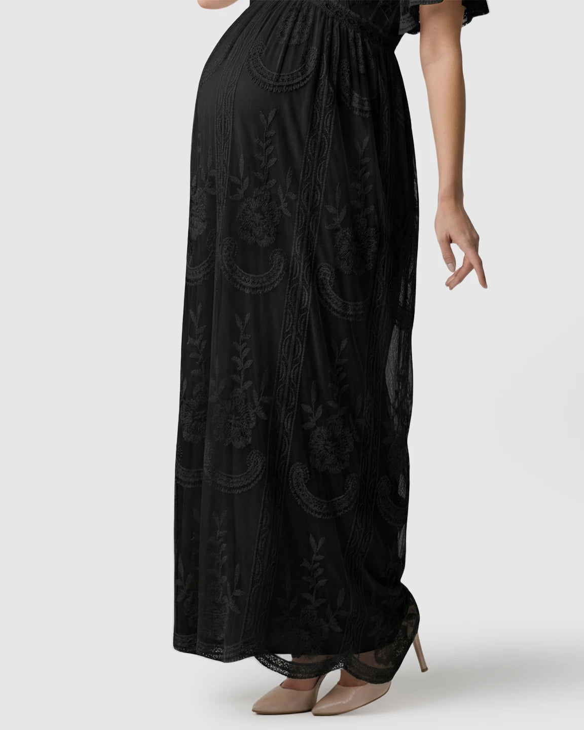 Sheer-Lace Romantic Maternity Maxi Dress