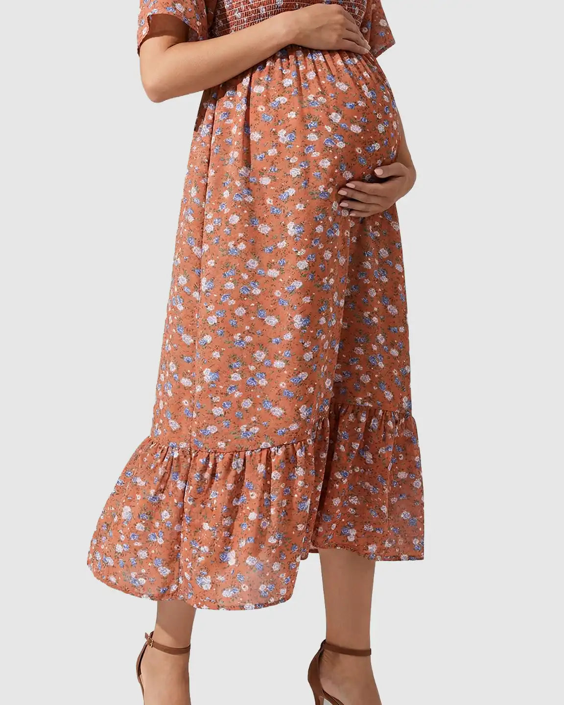 Smocked Ruffled Hem Maternity Summer Dress