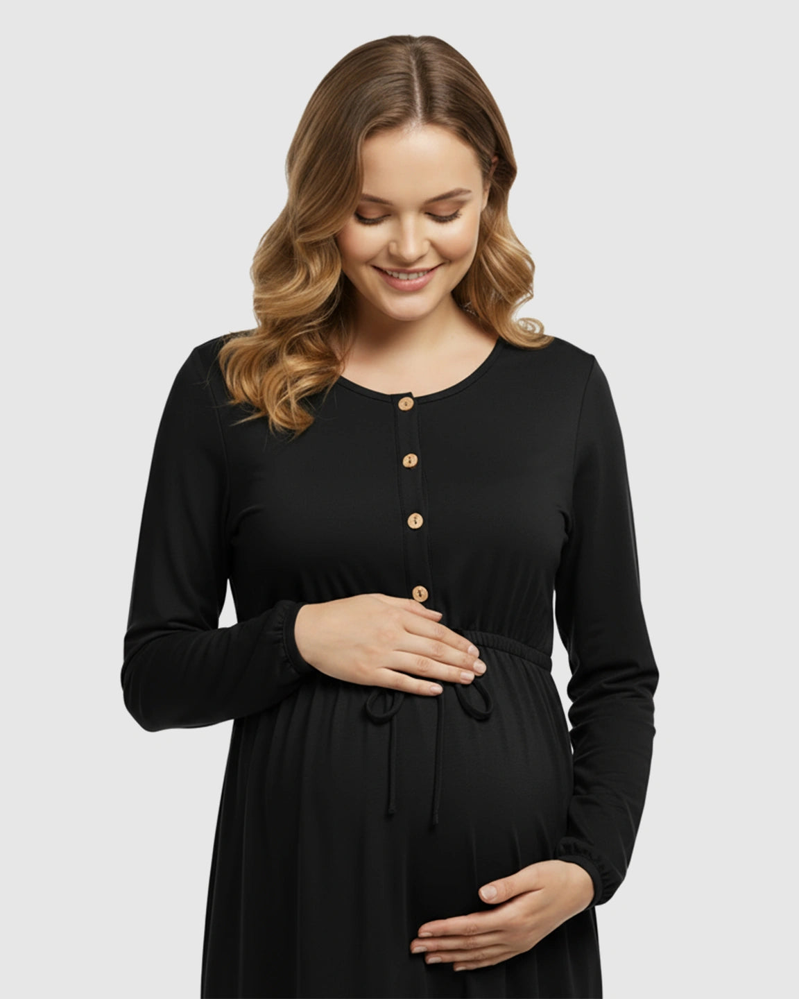 Button-Front Drawstring Waist Maternity Dress
