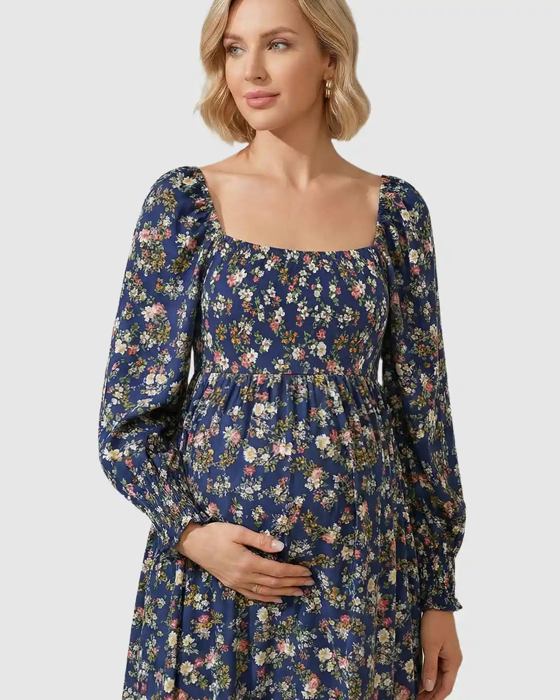 Smocked Bodice Relaxed Maternity Midi Dress