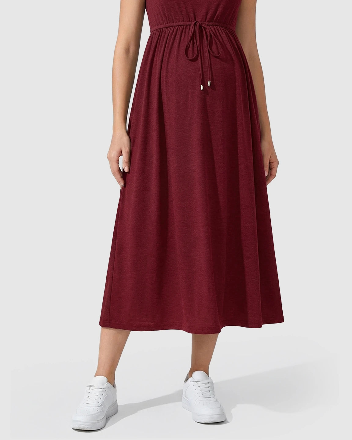 Drawstring Waist Sleeveless Maternity Midi Dress