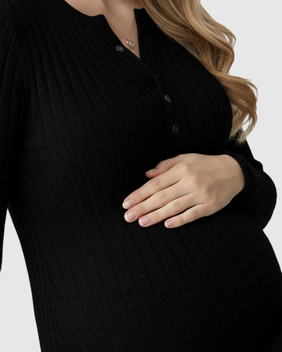 Ribbed Knit A-Line Long Sleeve Maternity Maxi Dress