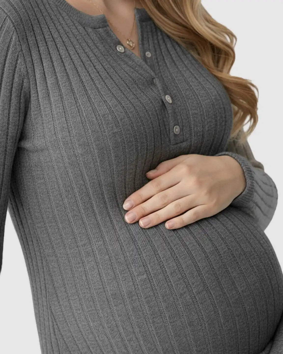 Ribbed Knit A-Line Long Sleeve Maternity Maxi Dress