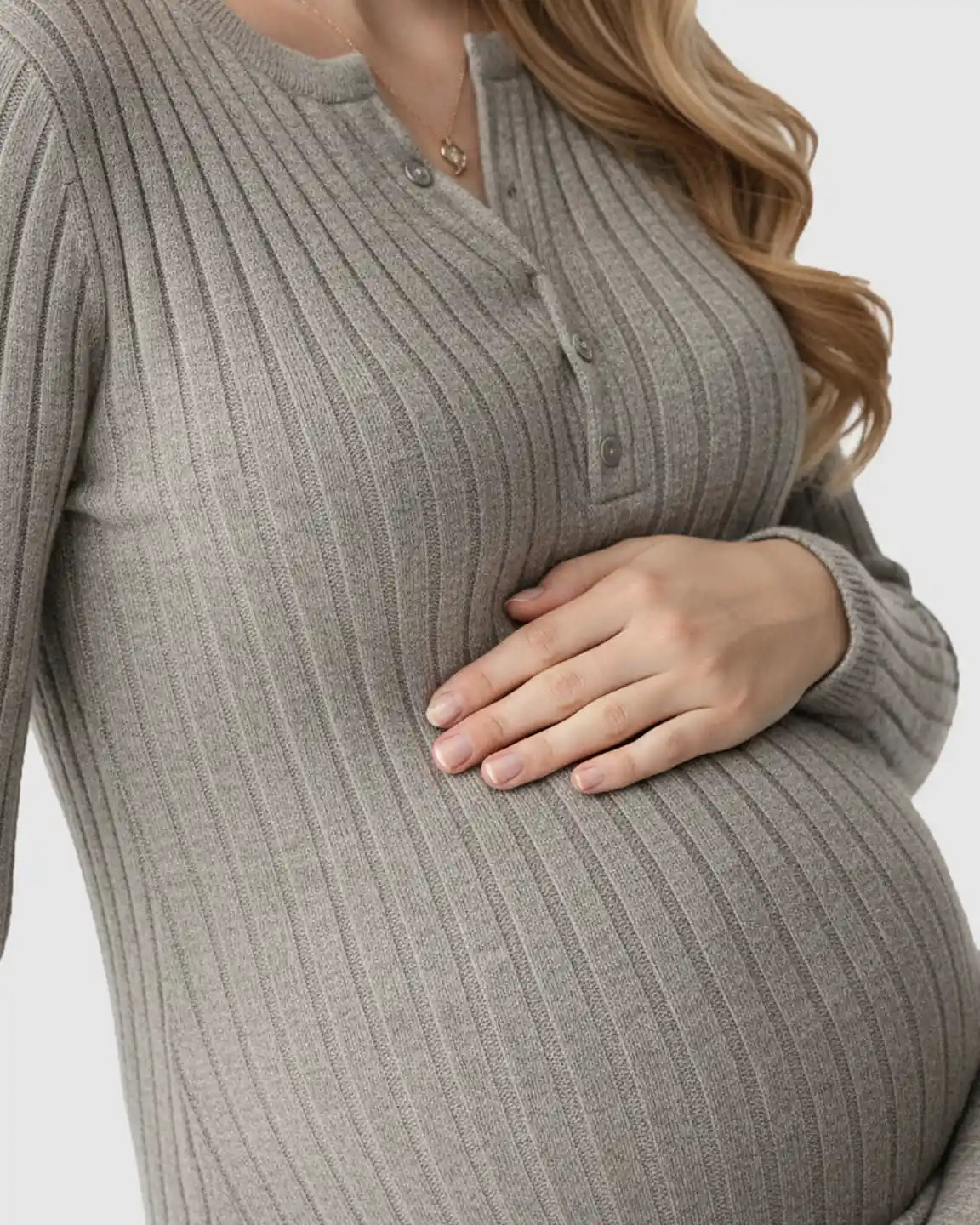 Ribbed Knit A-Line Long Sleeve Maternity Maxi Dress