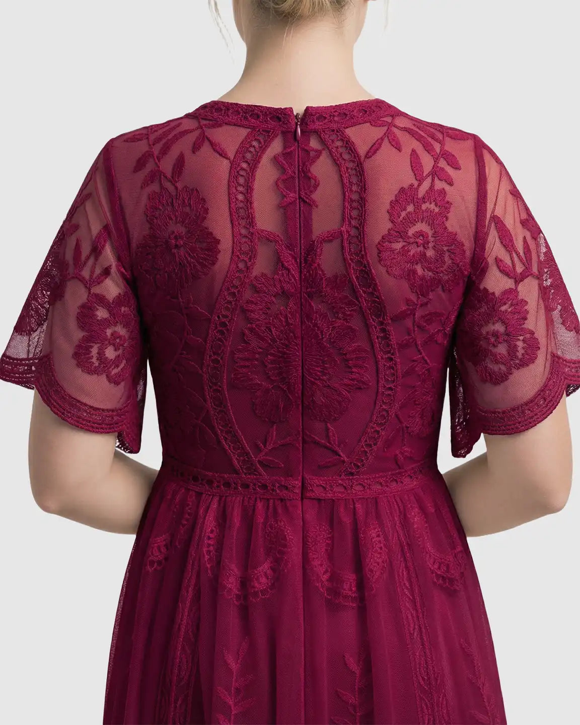 Sheer-Lace Romantic Maternity Maxi Dress