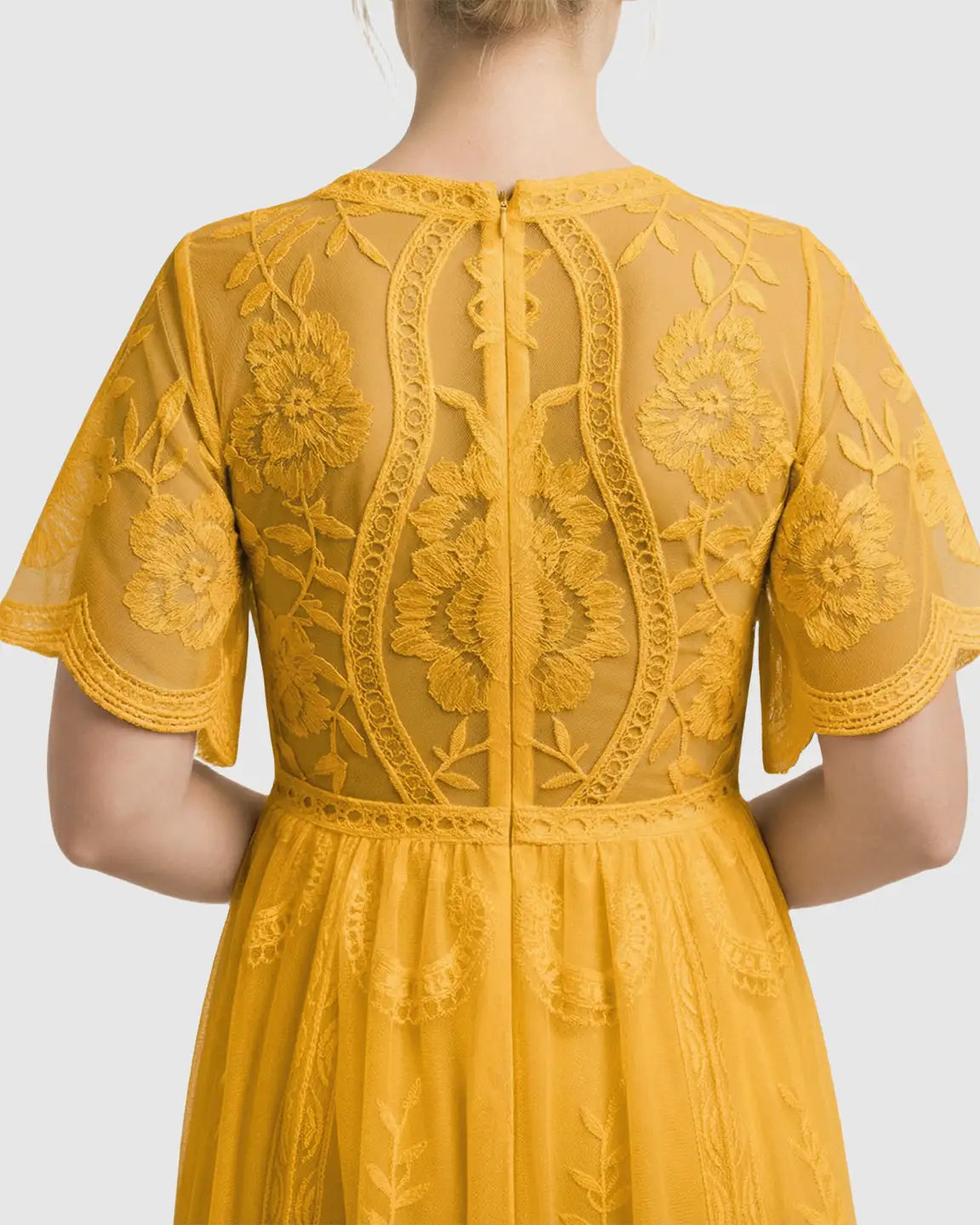 Sheer-Lace Romantic Maternity Maxi Dress