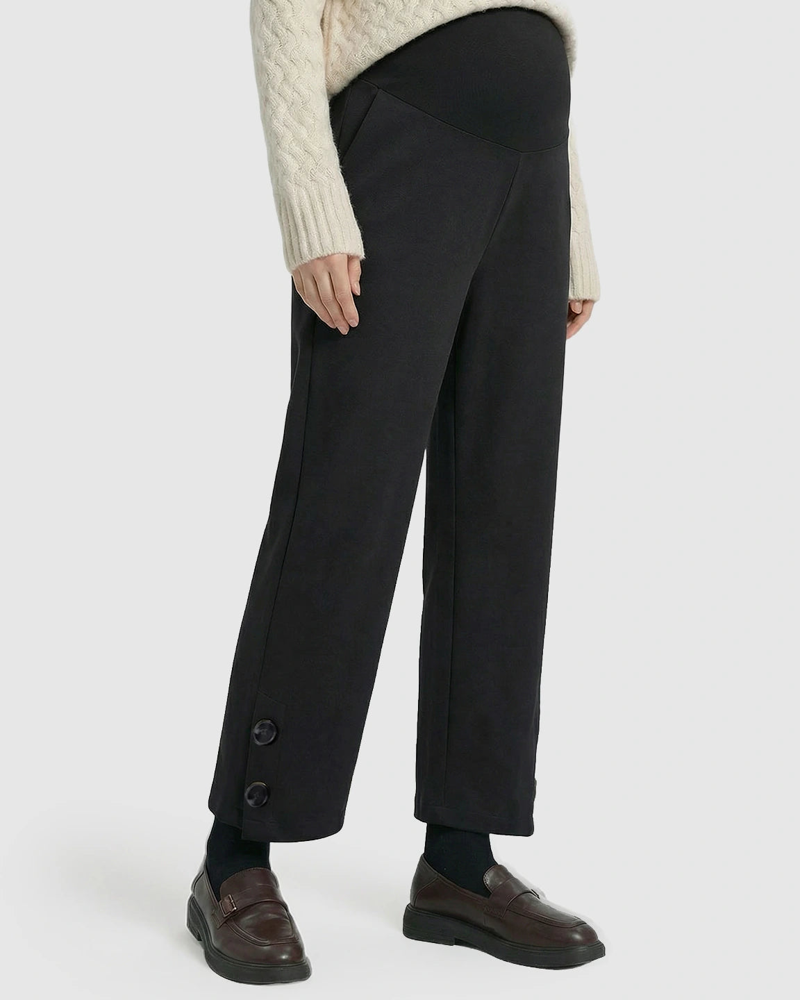 Button Detail Cropped Maternity Trousers