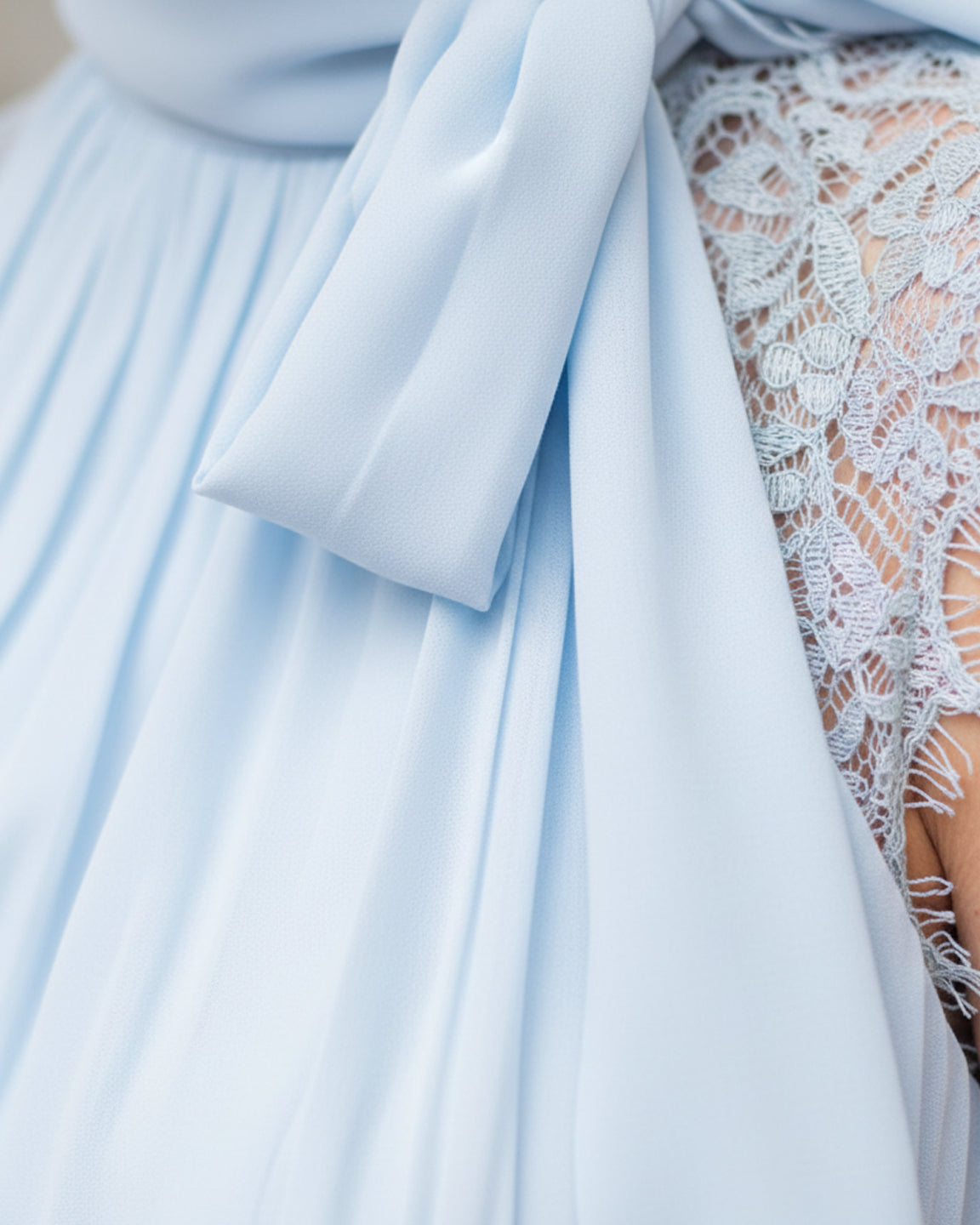 High-Neck Tie Detail Chiffon Maternity Midi Dress