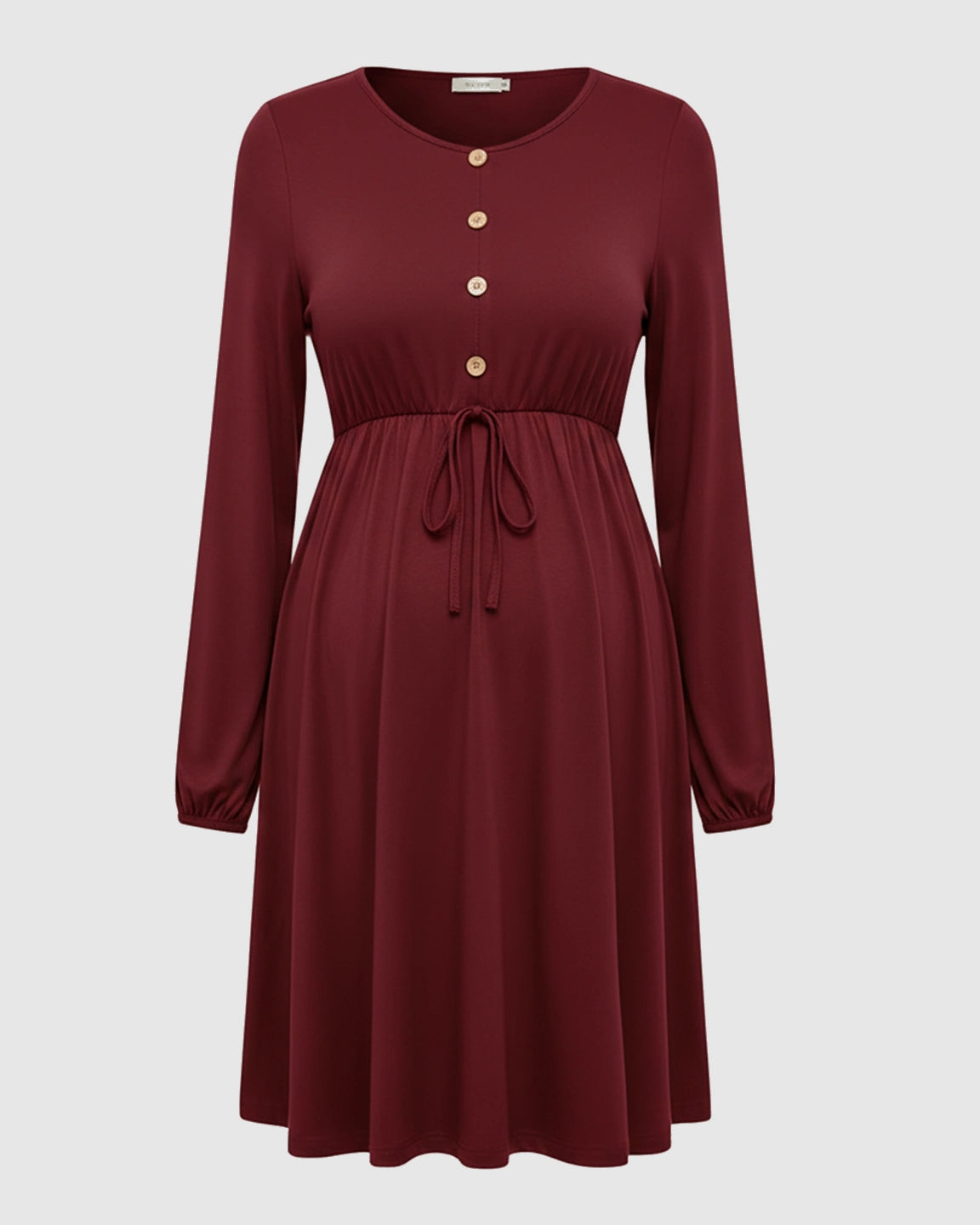 Button-Front Drawstring Waist Maternity Dress