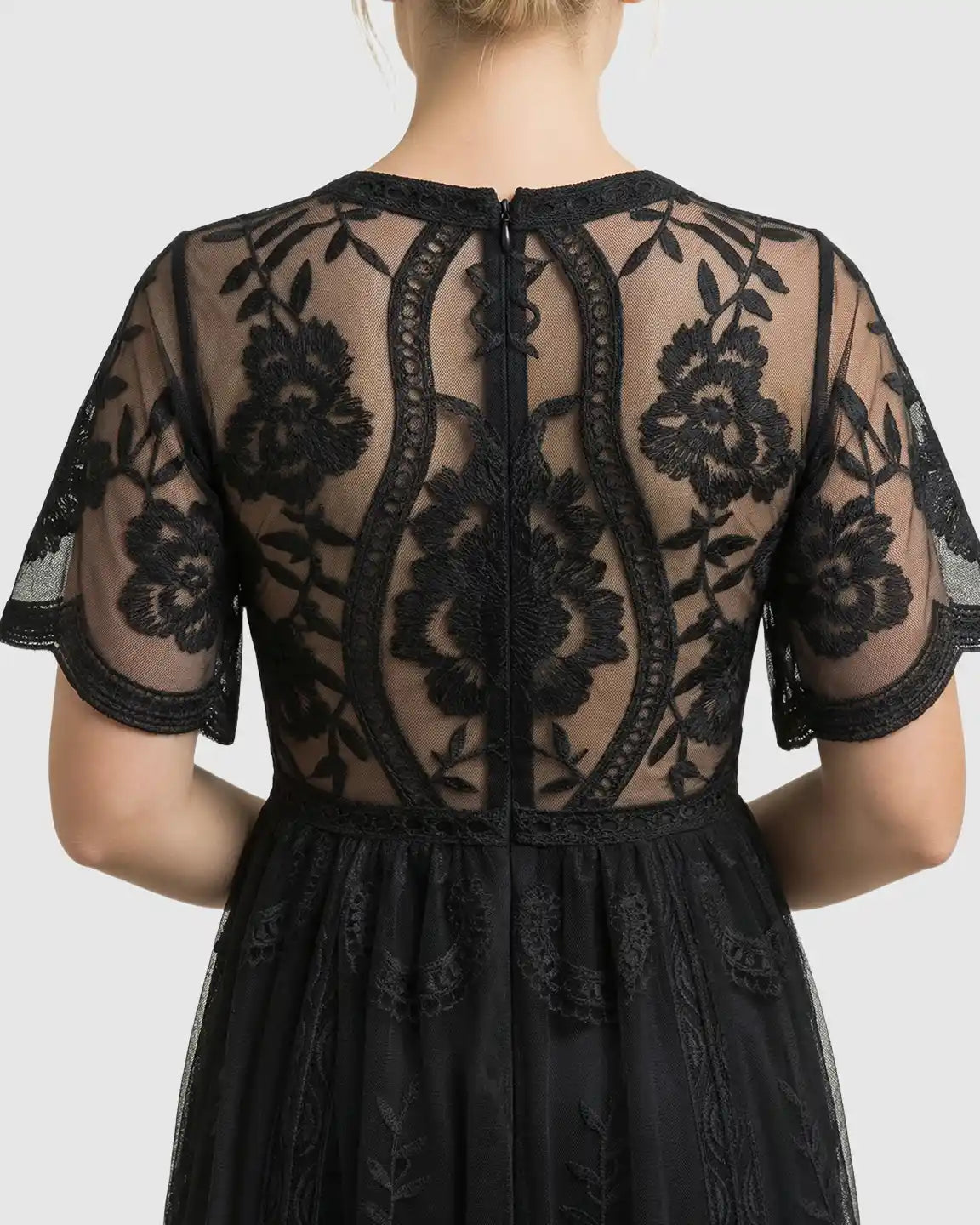 Sheer-Lace Romantic Maternity Maxi Dress