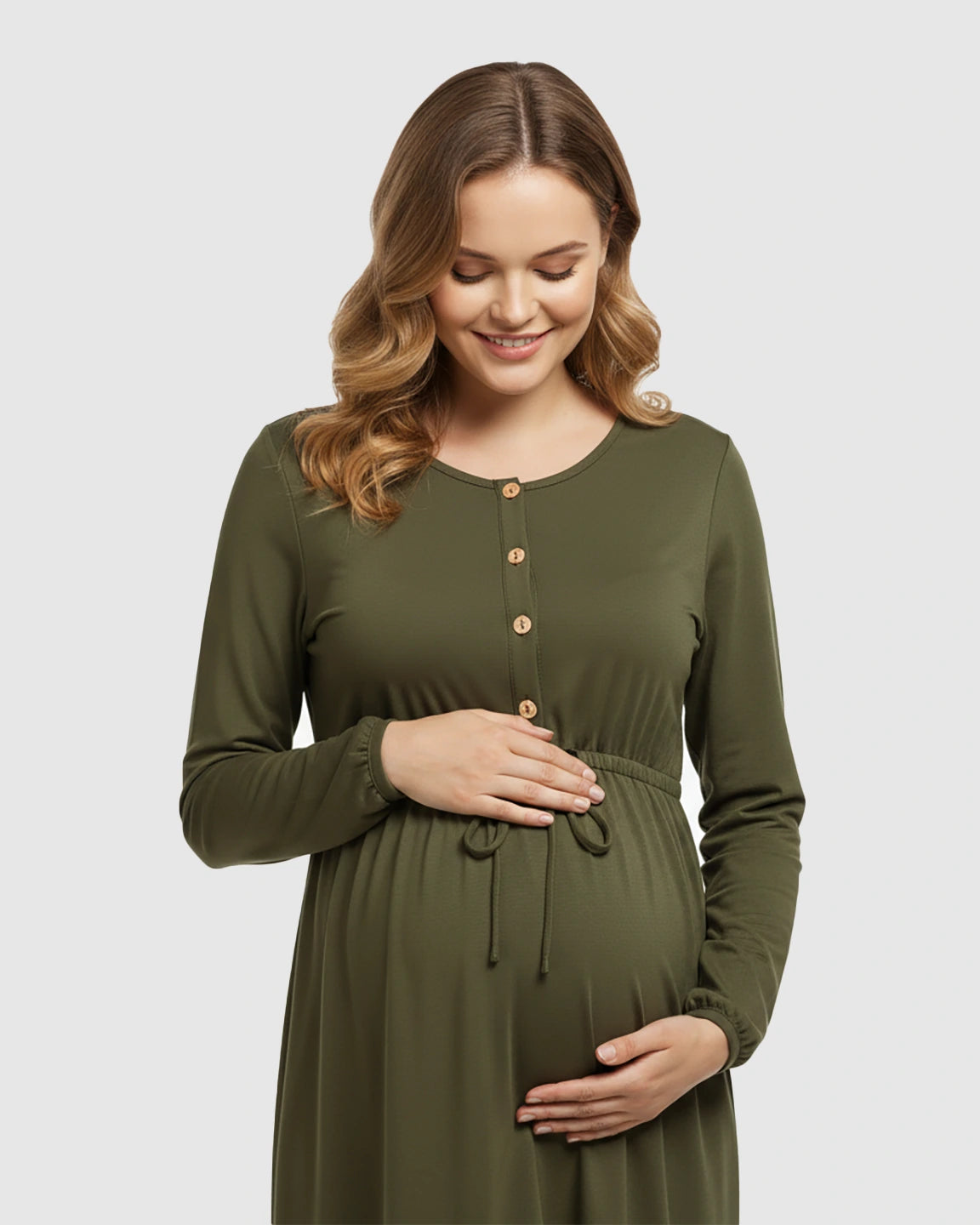 Button-Front Drawstring Waist Maternity Dress