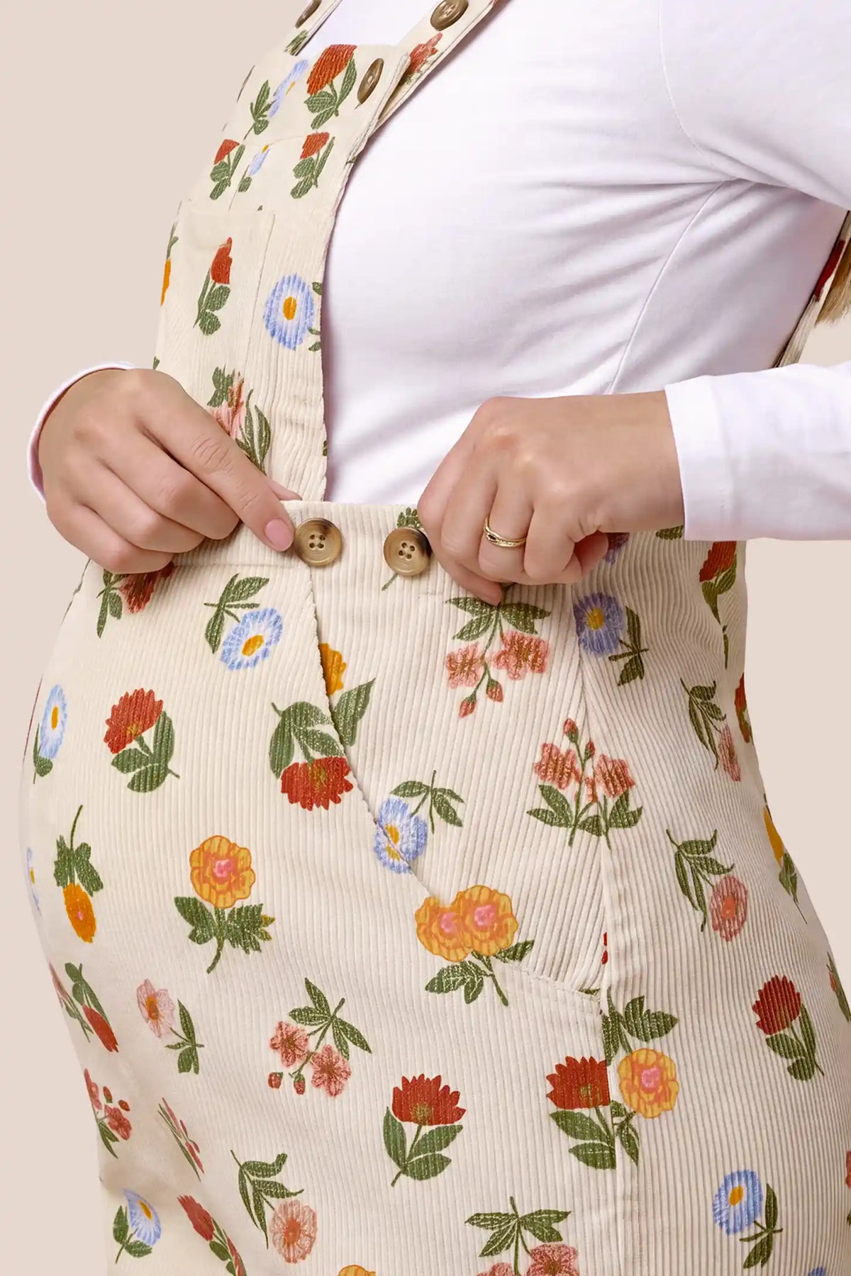Adjustable Strap Pocket  Floral Maternity Overalls