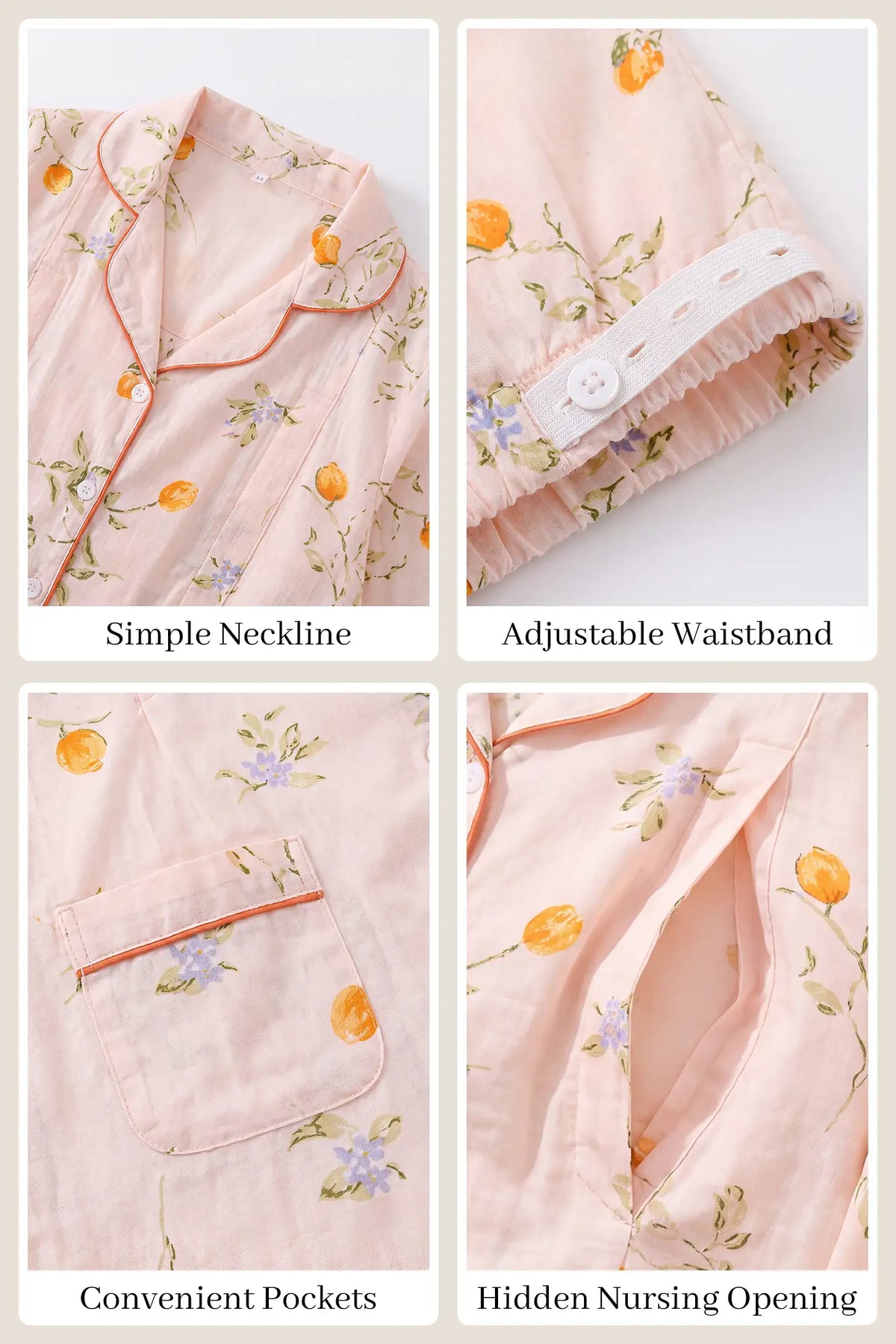 Floral Cotton Gauze Postpartum Nursing Pajama Set