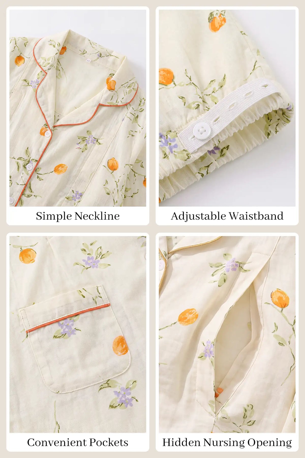 Yellow Floral Cotton Gauze Nursing Pajama Set