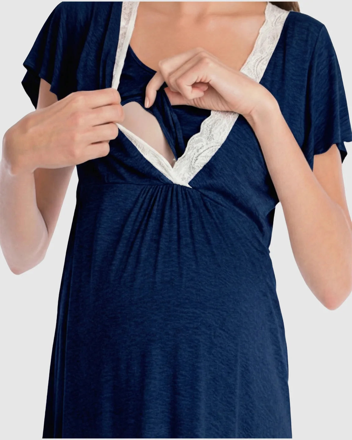 Lace-Trim V-Neck Maternity & Nursing Nightdress