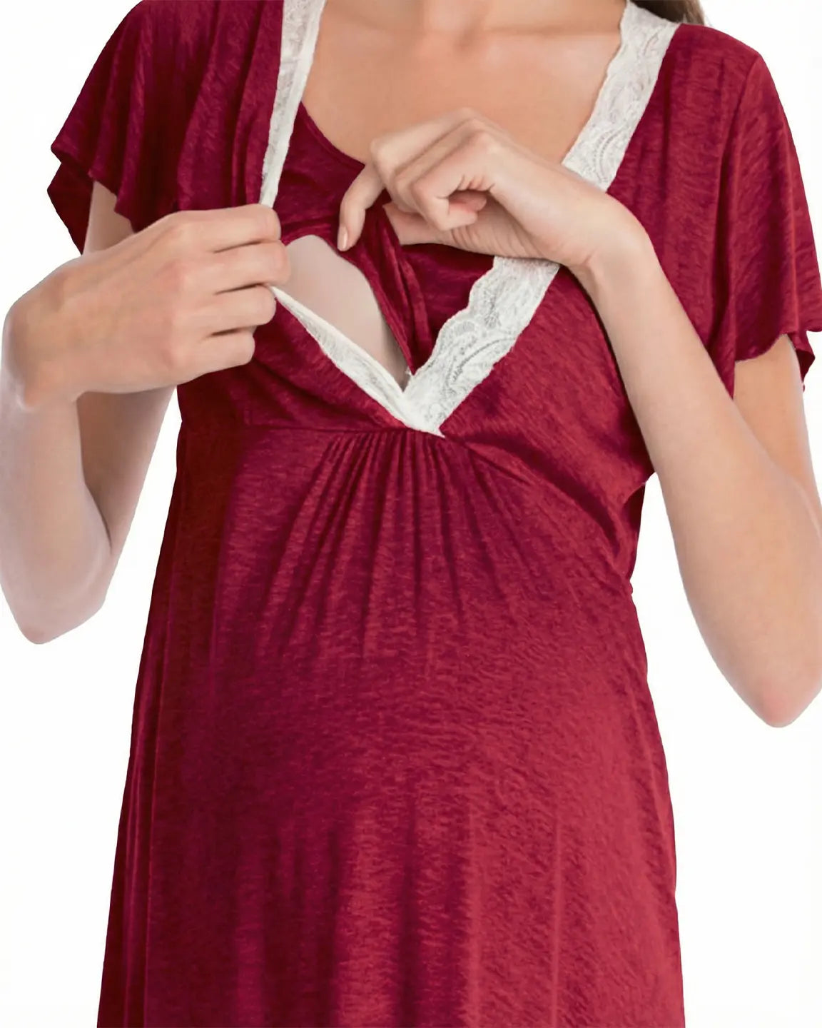 Lace-Trim V-Neck Maternity & Nursing Nightdress