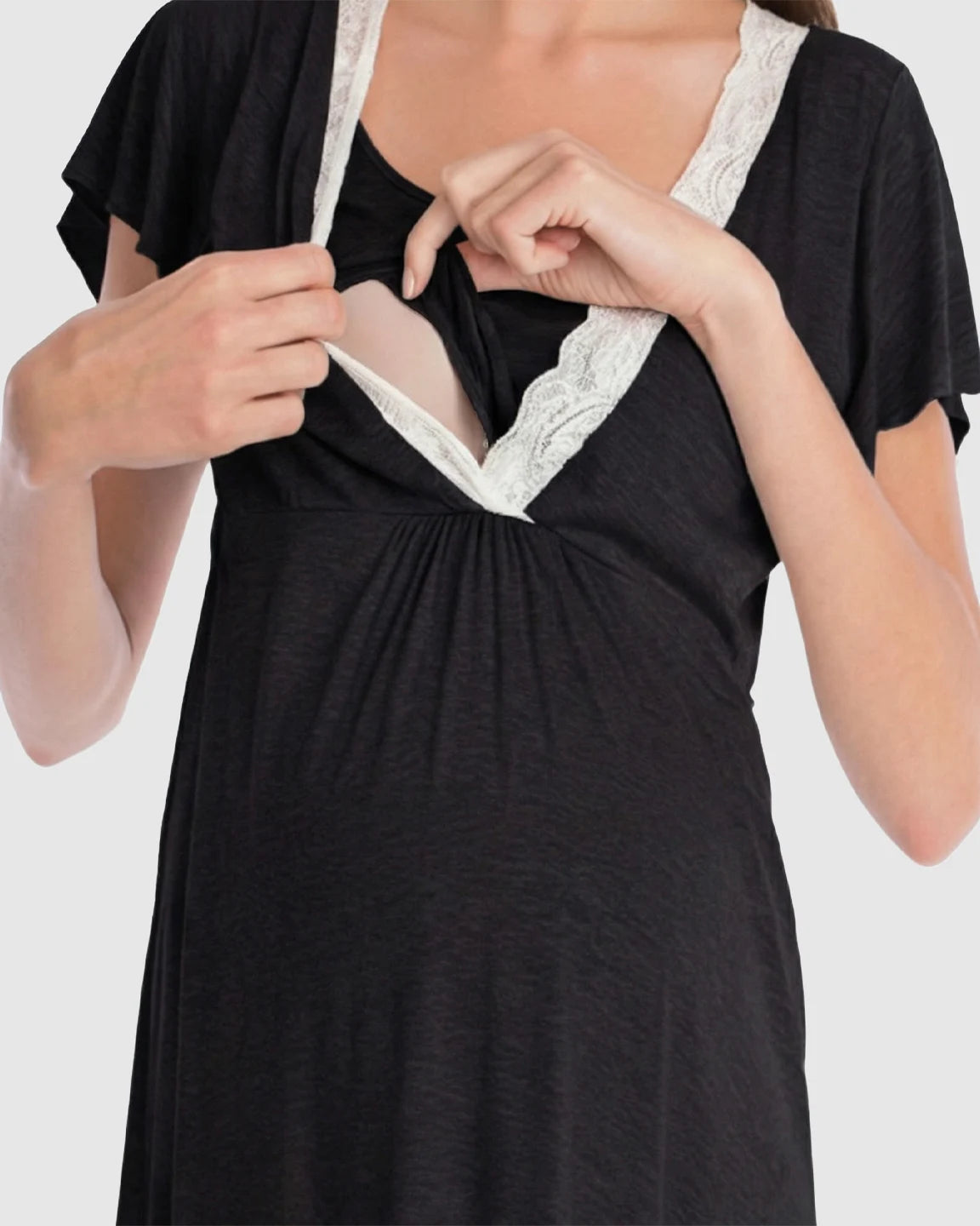 Lace-Trim V-Neck Maternity & Nursing Nightdress