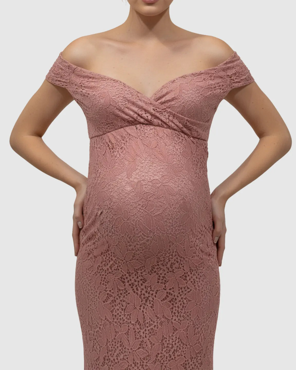 Off-Shoulder Train-Hem Maternity Photoshoot Gown