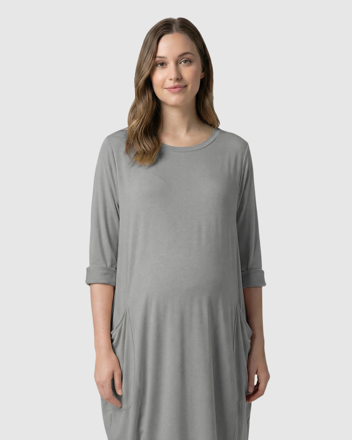 Pocketed Lantern Skirt Maternity Midi Dress