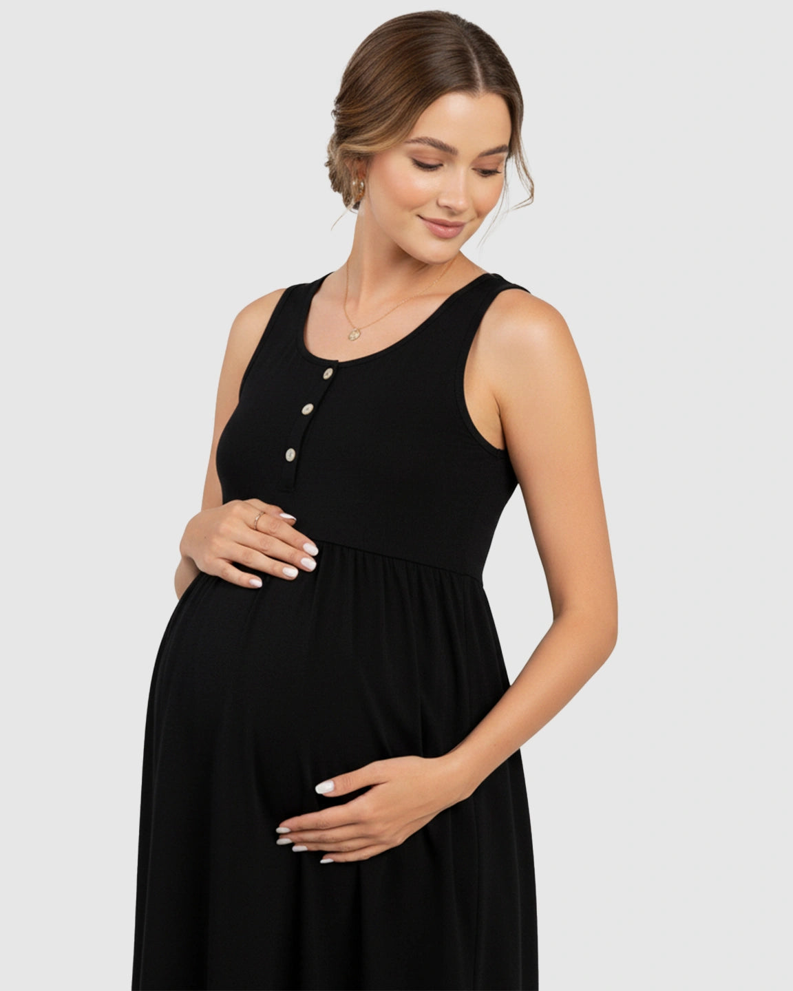 Button-Front Versatile Maternity Short Dress
