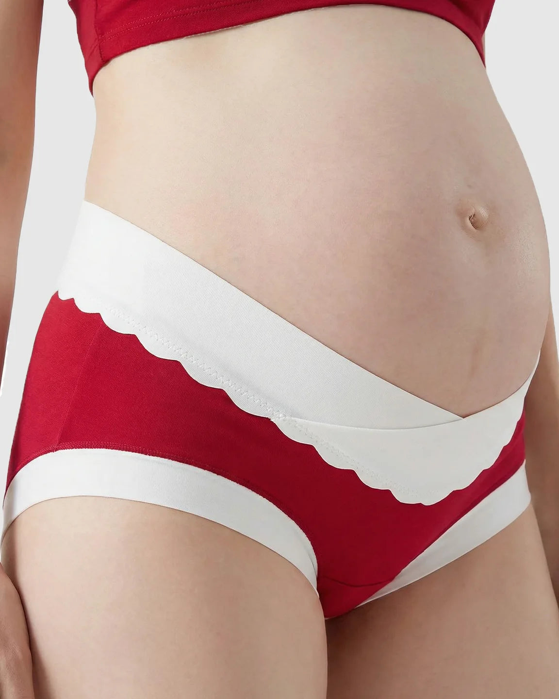 Lace Trim Mid-Waist Color Block Maternity Underwear