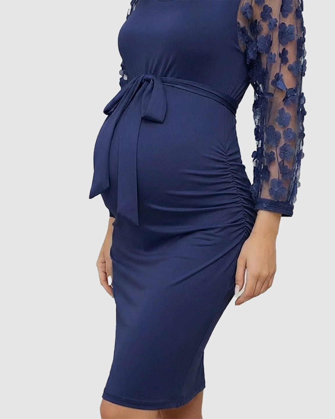 Floral Sleeves Tie Waist Maternity Dress