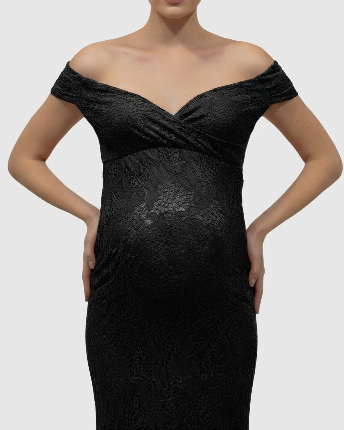 Off-Shoulder Train-Hem Maternity Photoshoot Gown