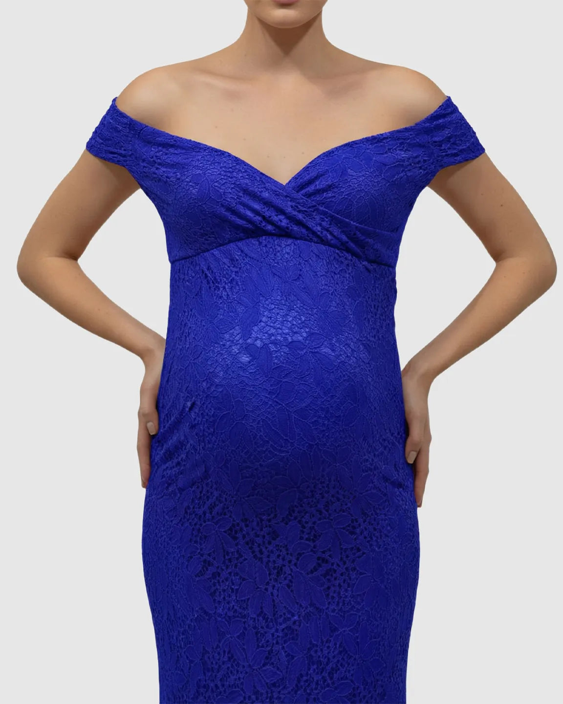 Off-Shoulder Train-Hem Maternity Photoshoot Gown