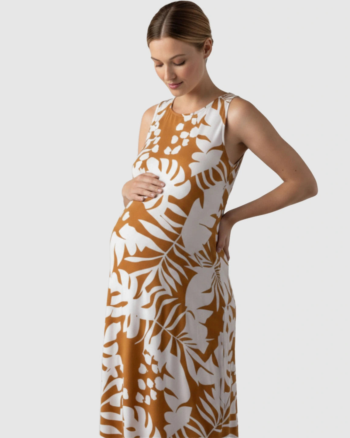Tropical-Print Sleeveless Maternity Dress