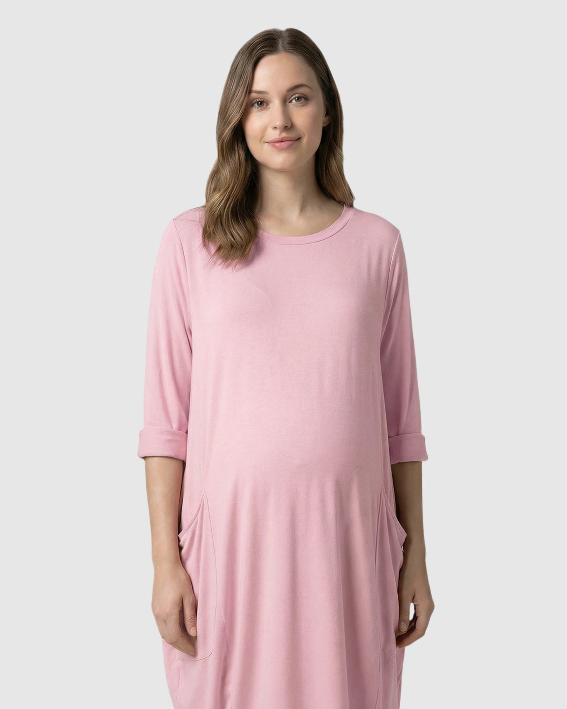 Pocketed Lantern Skirt Maternity Midi Dress