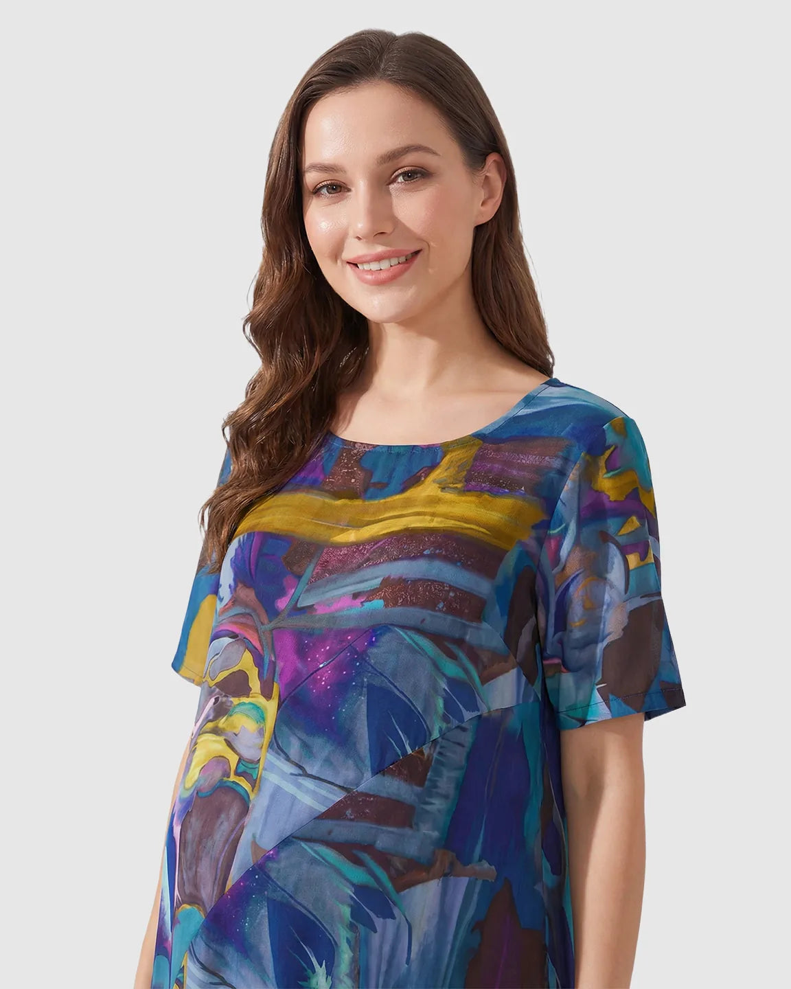 Blue Abstract A-Line Maternity Midi Dress