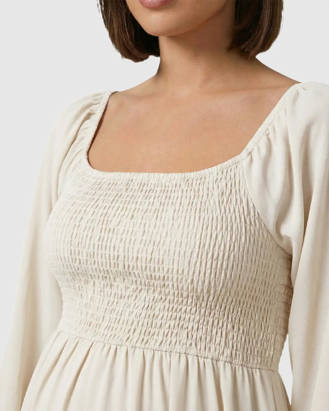 Smocked Square Neck Ruffled Hem Maternity Maxi Dress