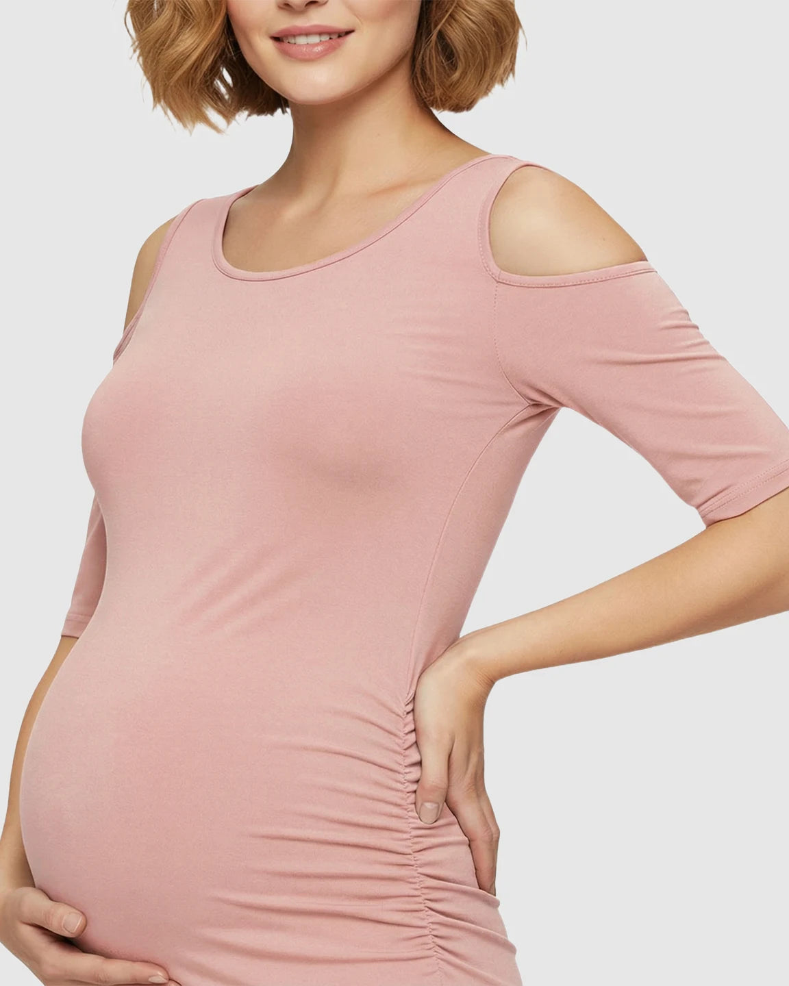 Cold Shoulder Ruched Bodycon Maternity Dress