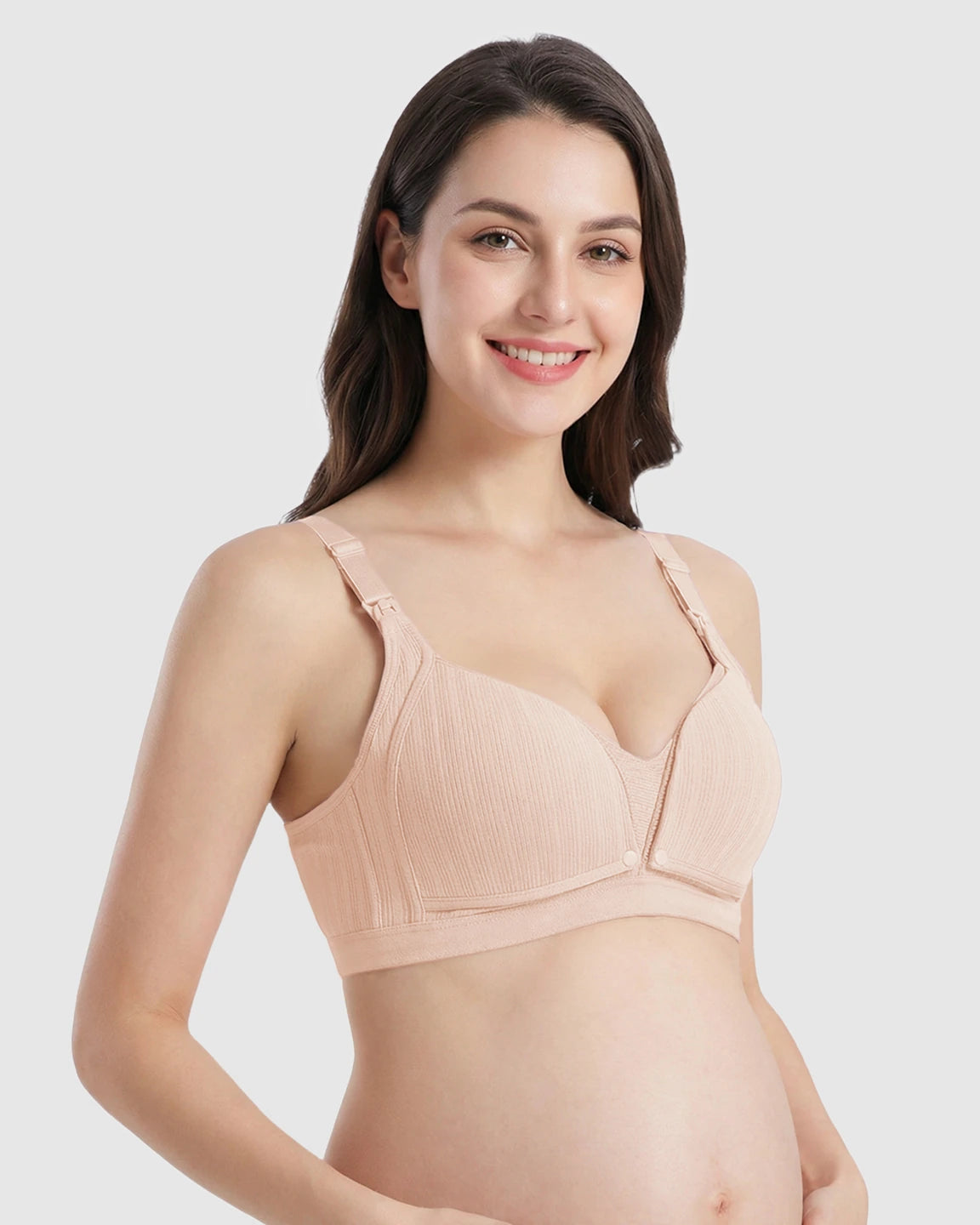 Front-Open Ribbed V-Neck Nursing Bra