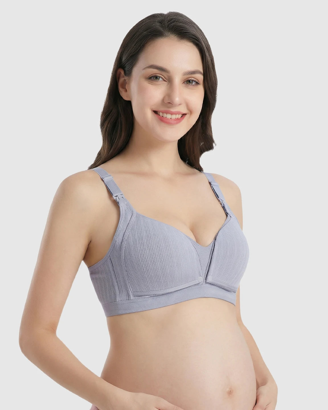 Front-Open Ribbed V-Neck Nursing Bra