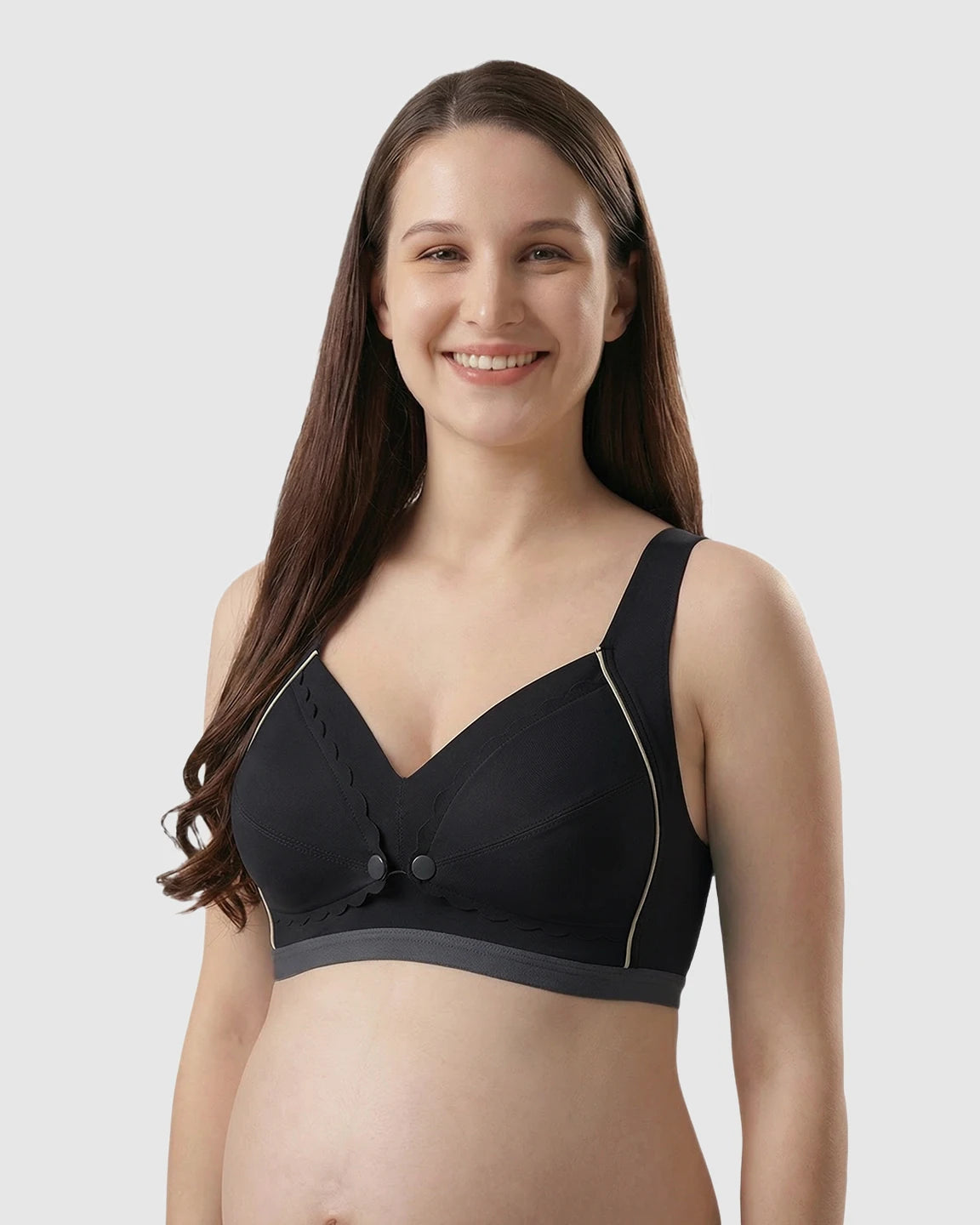 Scalloped V-Neck Contrast Trim Nursing Bra