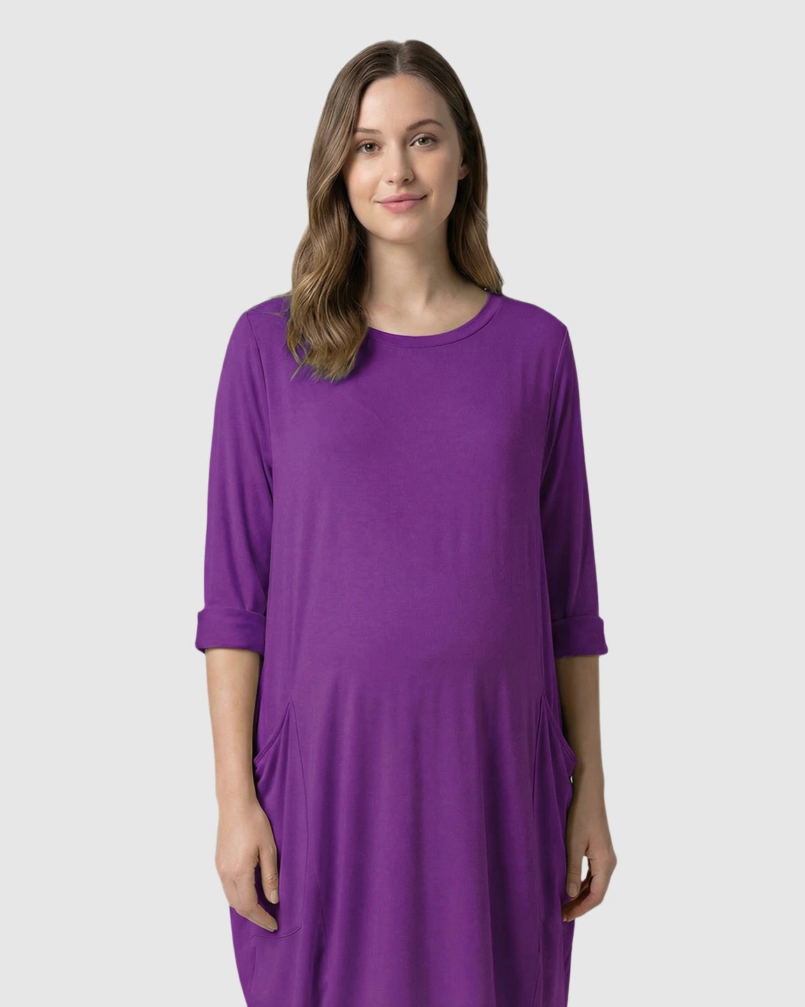 Pocketed Lantern Skirt Maternity Midi Dress