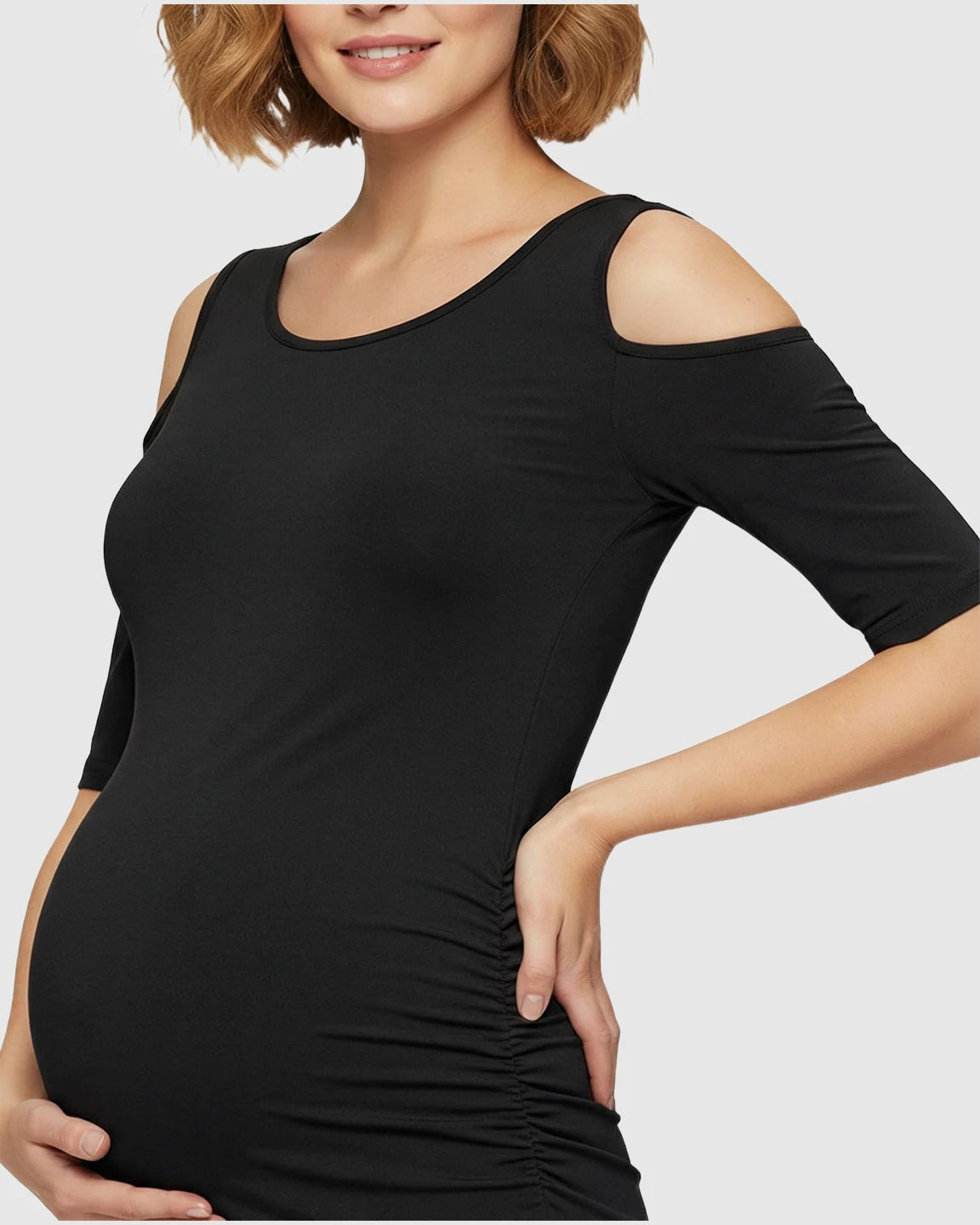 Cold Shoulder Ruched Bodycon Maternity Dress