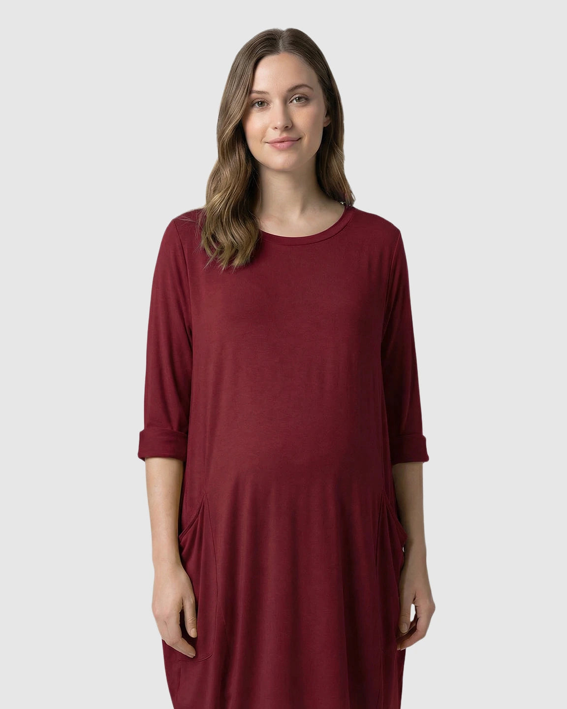 Pocketed Lantern Skirt Maternity Midi Dress