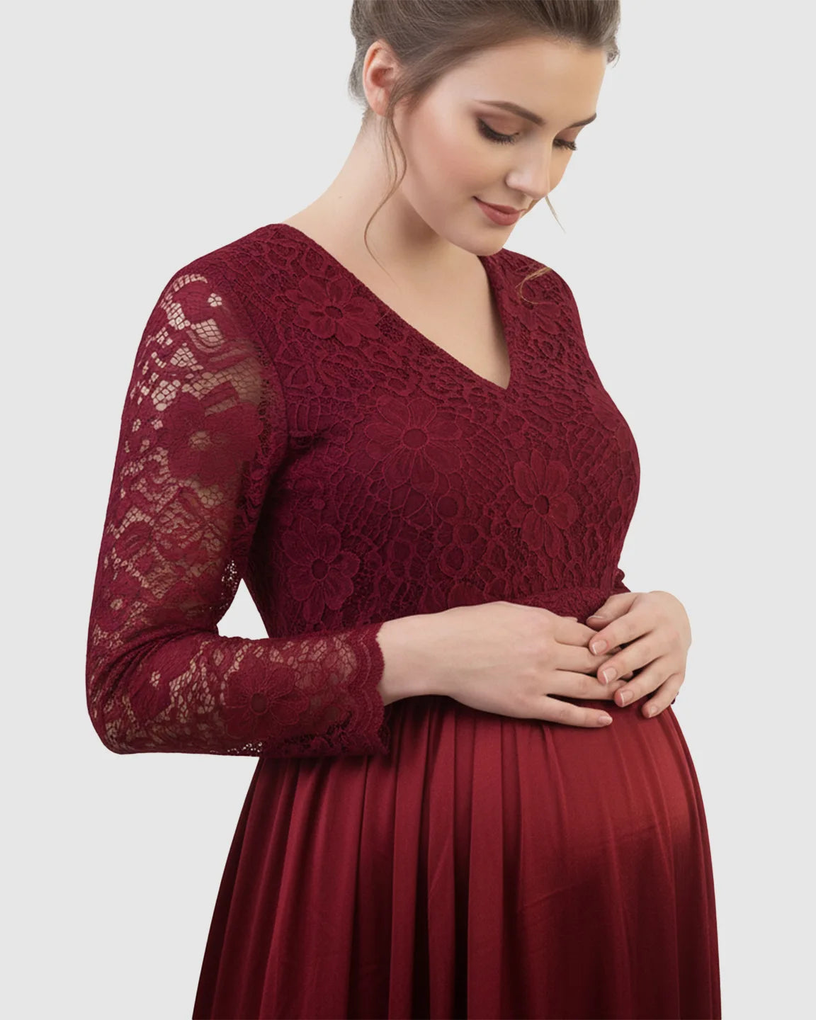 Lace Spliced Bodice Trailing Skirt Maternity Photoshoot Maxi Dress